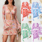 Damen Badeset mit floralem Design, kurzem Oberteil und Wickelrock R&B