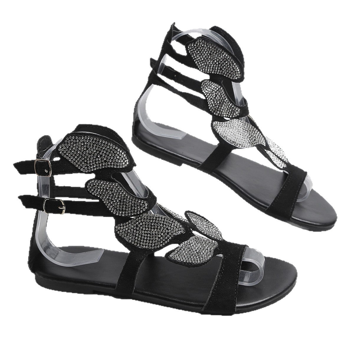 Damen elegante Sandalen mit funkelnden Strassapplikationen und R&Brnem Riemendesign R&B
