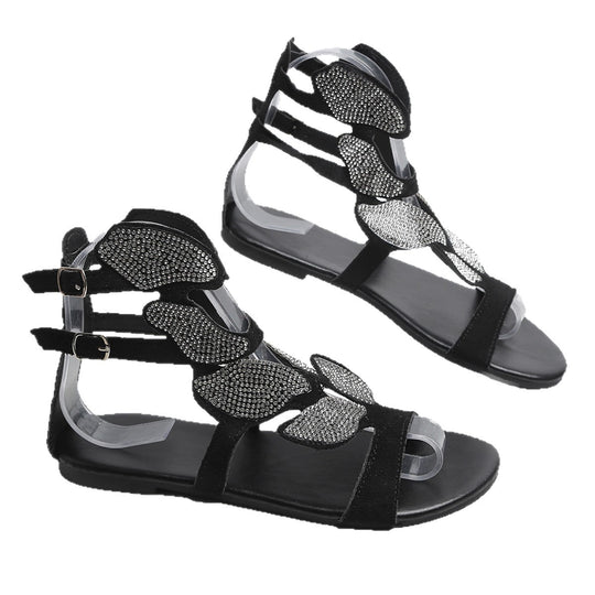 Damen elegante Sandalen mit funkelnden Strassapplikationen und modernem Riemendesign R&B