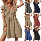 Damen Luftiges Sommerkleid mit verspielten Rüschendetails und Knopfverschluss R&B