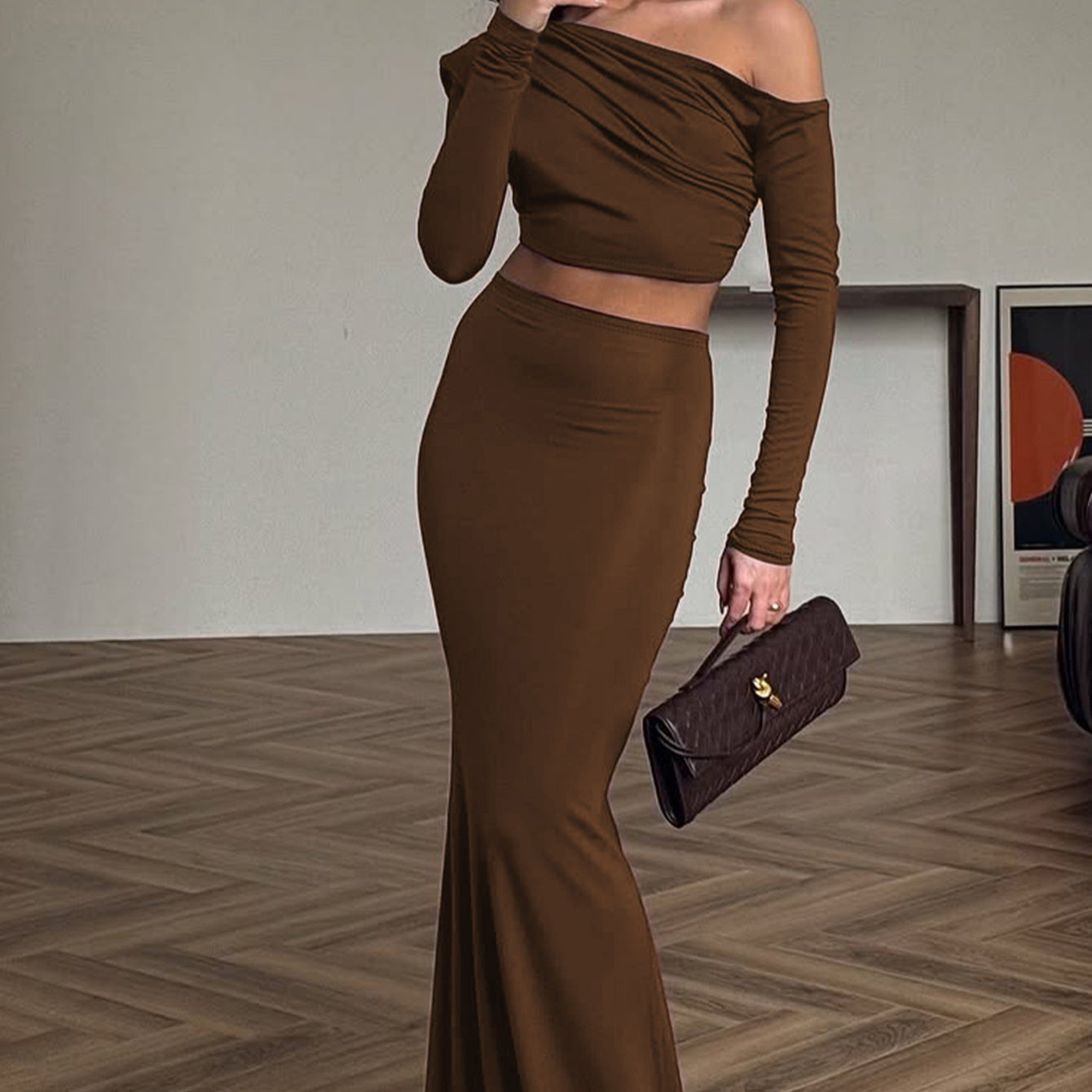 Damen Elegantes Asymmetrisches Langarm-Kleid