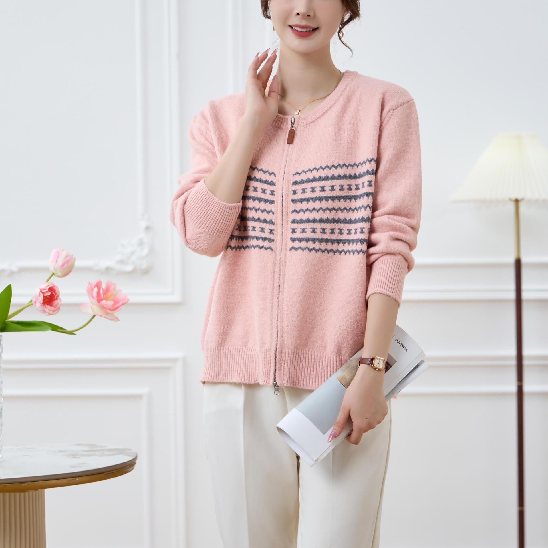 Damen Strickjacke mit Reißverschluss und nordischen Mustern