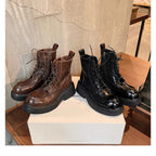 Damen Schnürstiefel mit robustem Blockabsatz und wärmendem Innenfutter