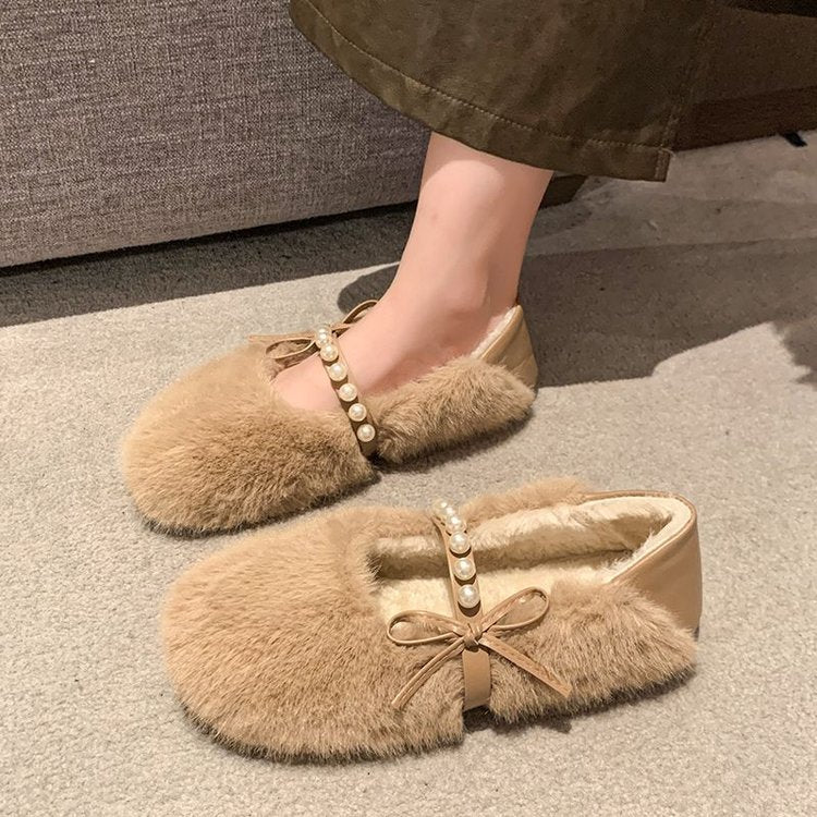 Damen Flauschige Hausschuhe mit eleganter Perlenverzierung und komfortablem Design R&B
