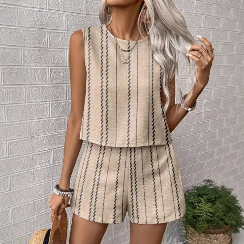 Damen lässiges Set mit ärmellosem Oberteil und Shorts R&B