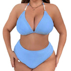 Damen Hochtaillierter Ripp-Bikini-Set R&B