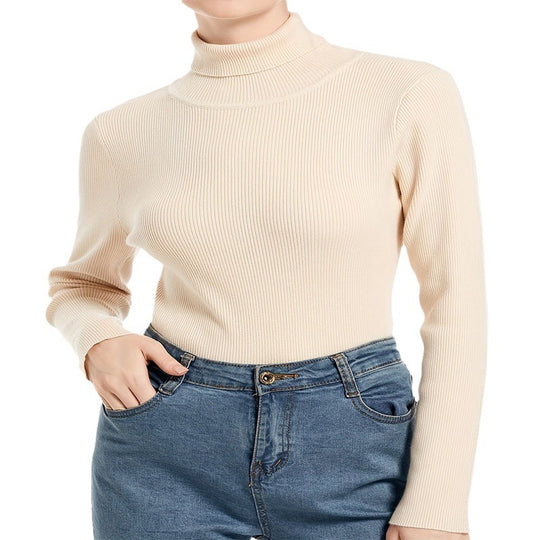 Damen hochwertiger Rippenstrickpullover mit hohem Kragen R&B