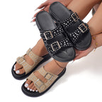 Damen Komfortable Riemensandalen mit modischem Glitzerakzenten und verstellbaren Schnallen