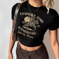 Damen Crop-Shirt mit auffälligem Cowboy-Motiv und stilvollem Schnitt R&B