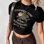 Damen Crop-Shirt mit auffälligem Cowboy-Motiv und stilvollem Schnitt R&B