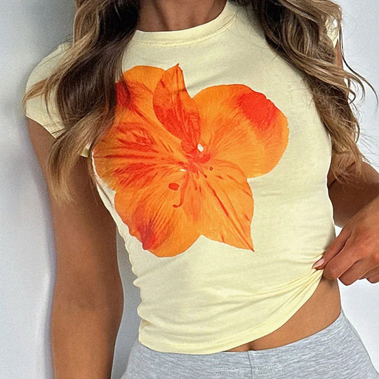 Damen Kurzarm-T-Shirt mit floralem Print und figurbetonter Passform R&B