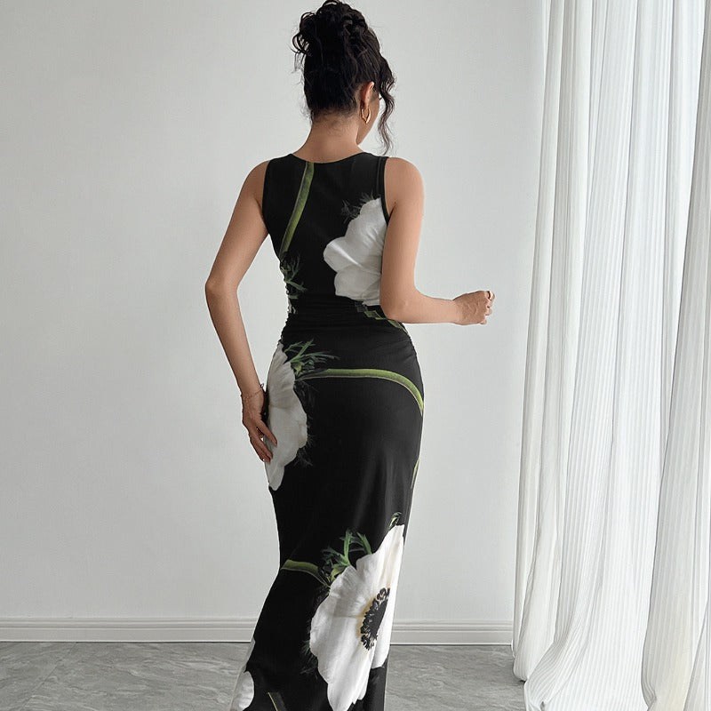 Damen Maxikleid mit floraler Druckgestaltung und figurbetontem Schnitt R&B