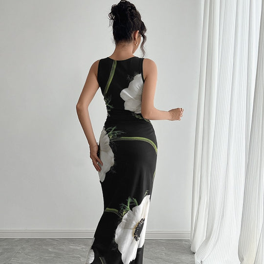 Damen Maxikleid mit floraler Druckgestaltung und figurbetontem Schnitt R&B