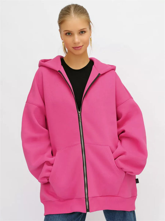 Damen lässiger Oversized Zip-Hoodie mit tiefen Taschen R&B