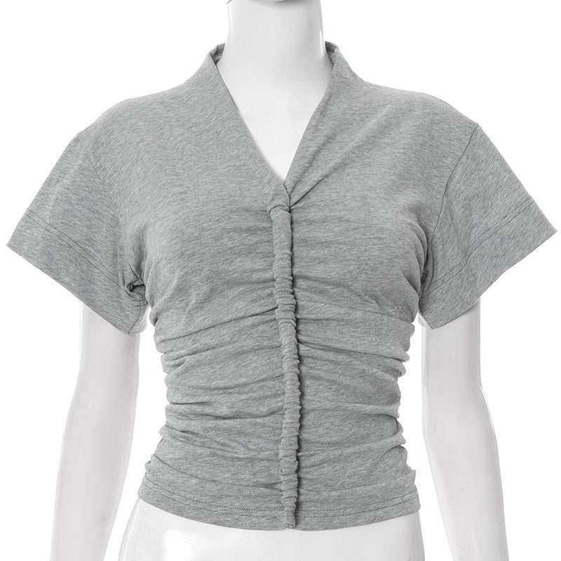 Damen elegantes Kurzarmoberteil mit figurbetonter Raffung R&B