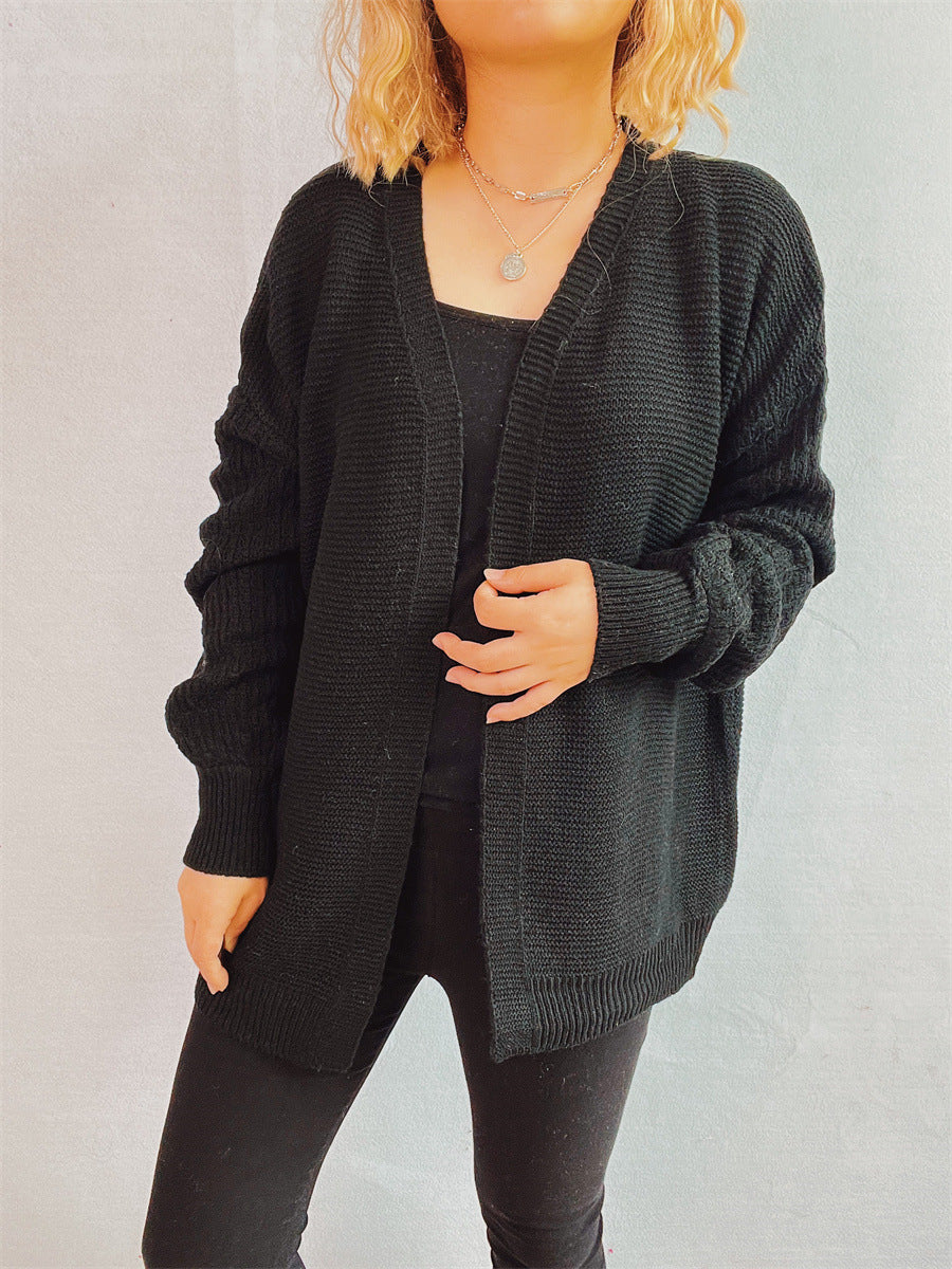 Damen lässige Strickjacke mit voluminösen Ärmeln und modernem Strukturmuster R&B