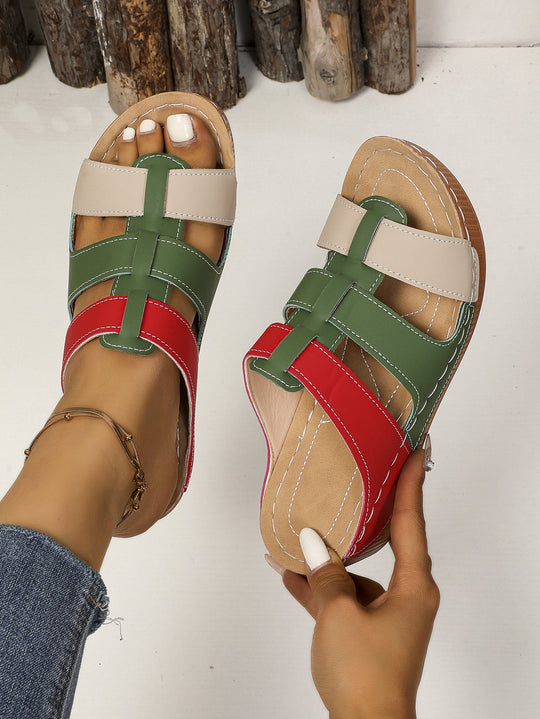 Damen Wedge-Pantoletten mit verstellbarem Riemendesign und gepolsterter Sohle R&B