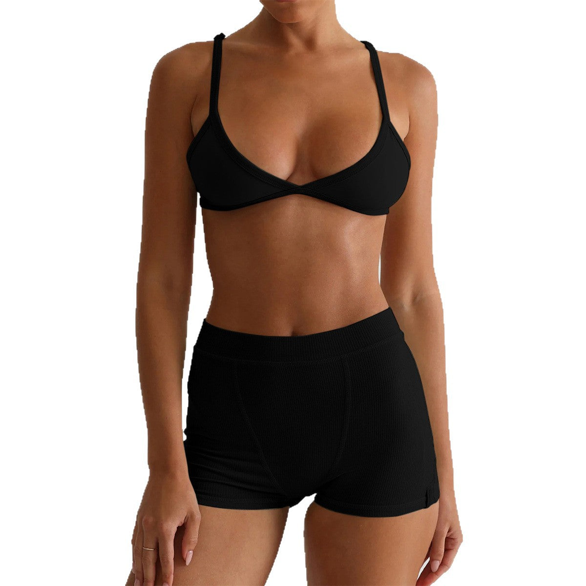 Damen Sport-Bustier und Shorts-Set mit hohem Bund R&B