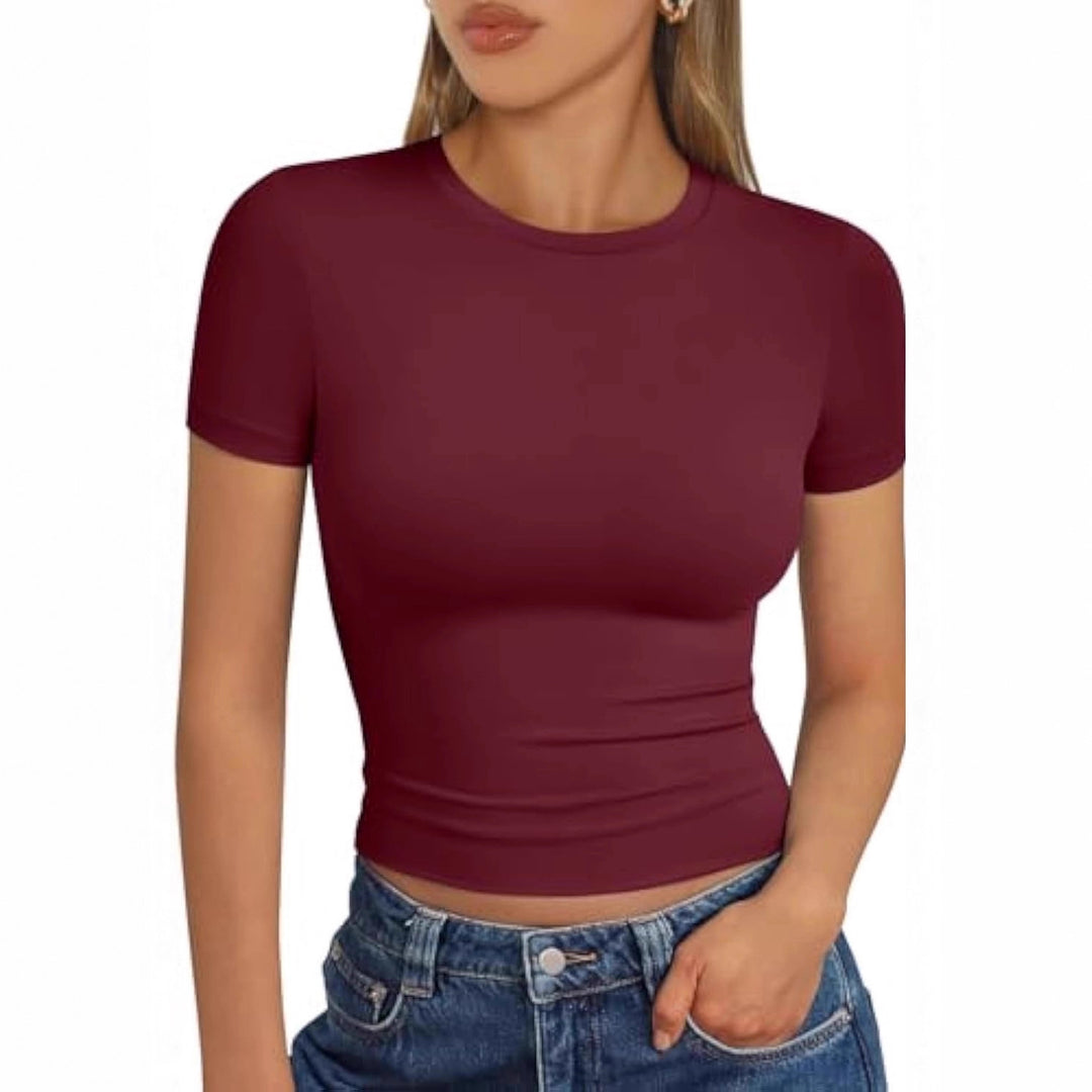 Damen figurbetontes Kurzarmshirt aus elastischem Material R&B