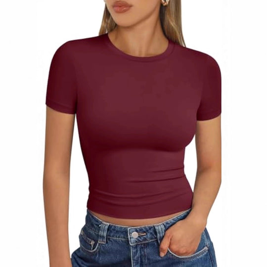 Damen figurbetontes Kurzarmshirt aus elastischem Material R&B