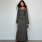 Damen Maxikleid mit innovativem Rippdesign und angeschnittenen Ärmeln R&B