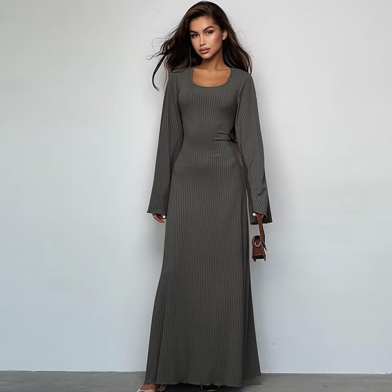 Damen Maxikleid mit innovativem Rippdesign und angeschnittenen Ärmeln R&B