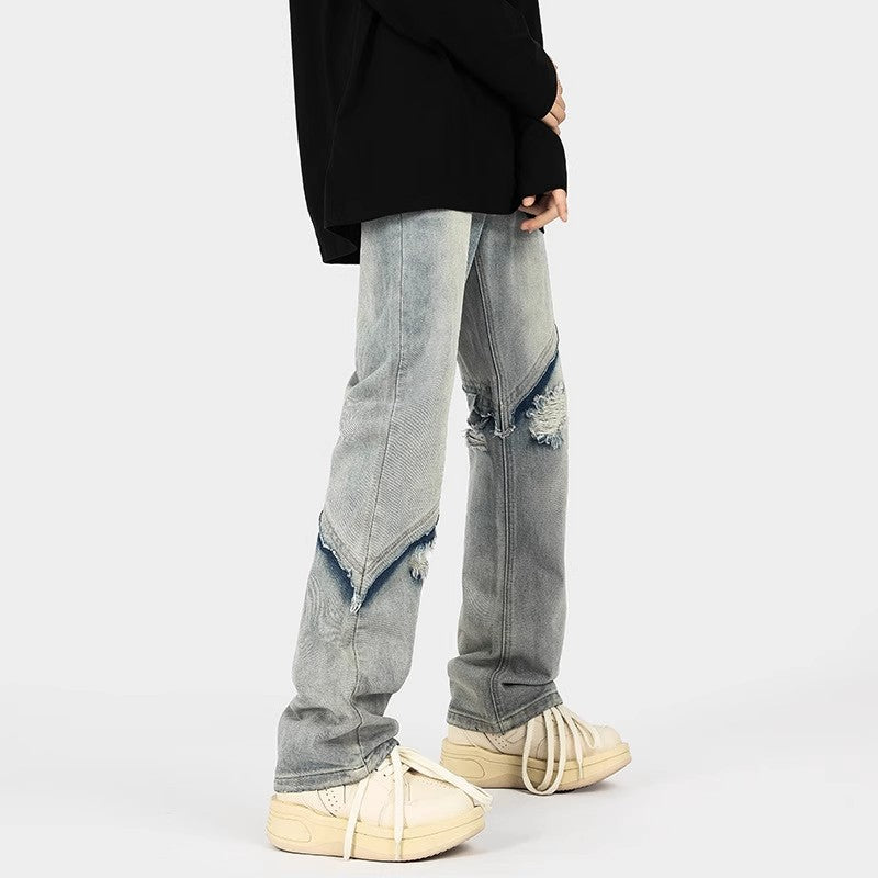 Herren modische Ripped Denim-Jeans im lässigen Schnitt mit asymmetrischem Design