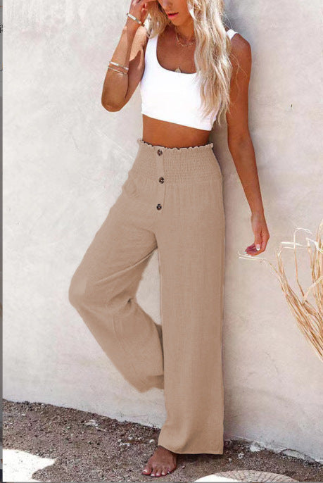 Damen weite Palazzo-Hose mit Knopfdetails und elastischem Bund R&B