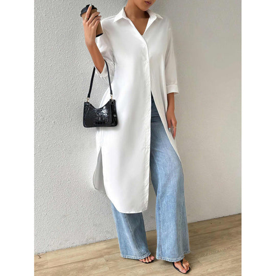 Damen Longline Button-Up Kleid R&B