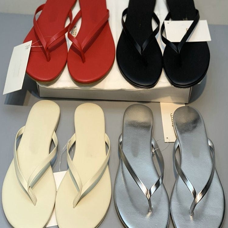 Damen stilvolle Flip-Flops mit glänzendem Riemendesign EB