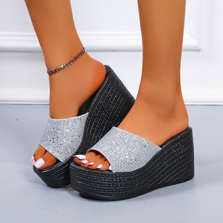 Damen Wedge-Pantoletten mit funkelndem Glamour-Design R&B