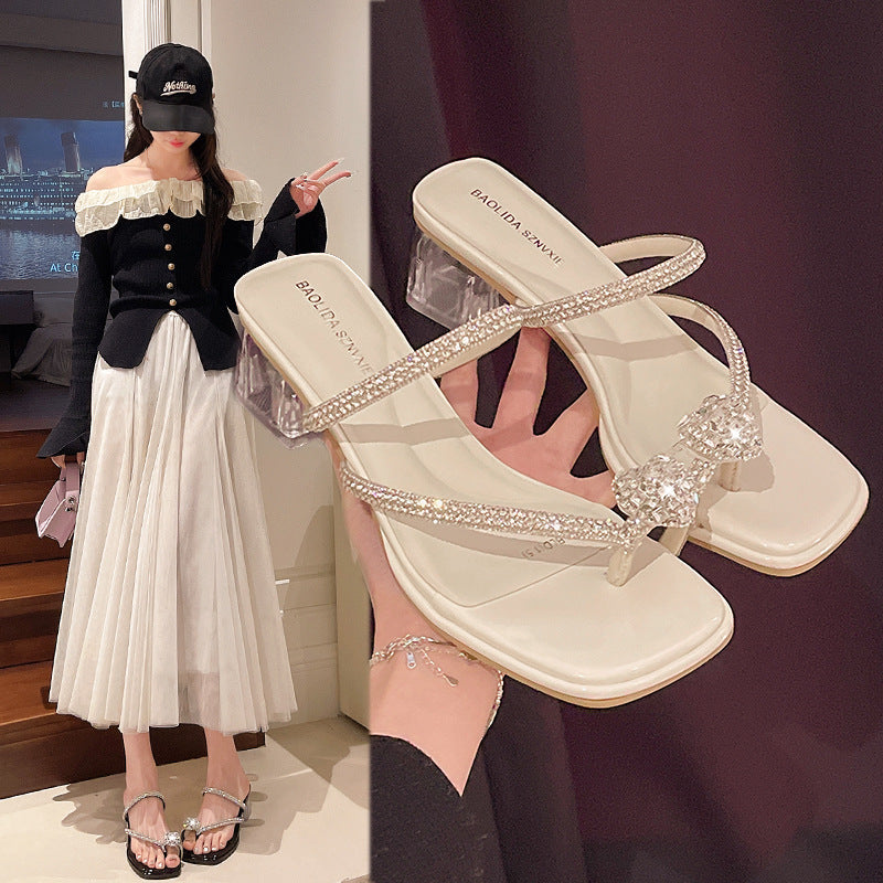 Damen Elegante Riemchen-Sandalen mit funkelndem Blockabsatz