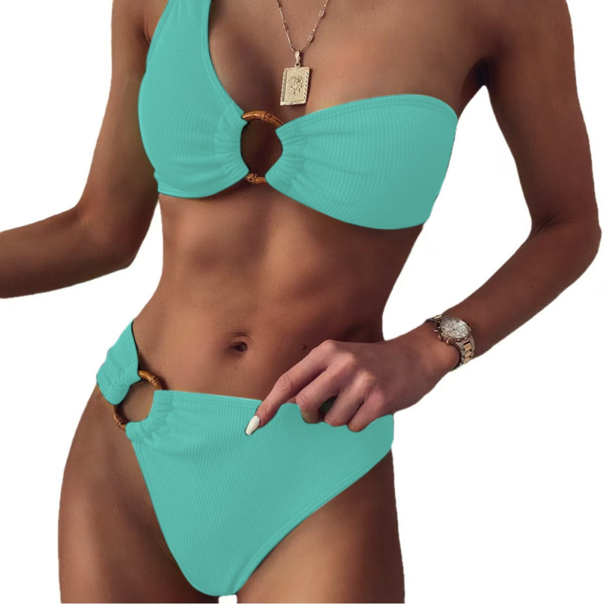 Damen Stilvoller Triangel-Bikini mit goldenen Details R&B