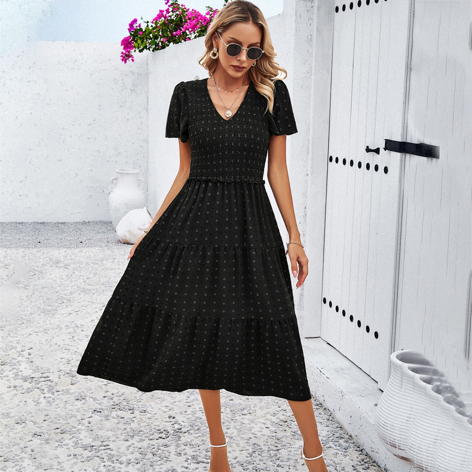 Damen Midikleid mit Rüschendetails und Punkten R&B