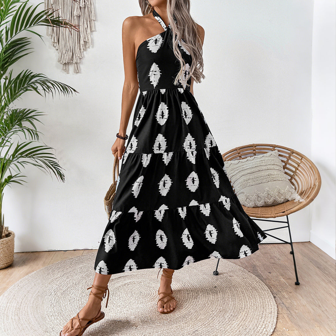 Damen Boho Maxikleid mit asymmetrischen Trägern R&B