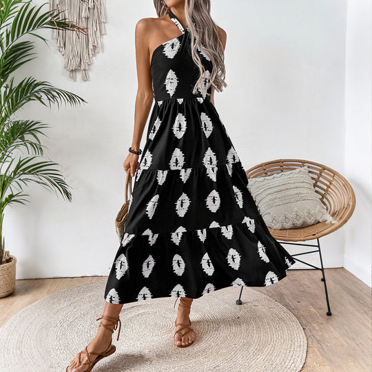 Damen Boho Maxikleid mit asymmetrischen Trägern R&B