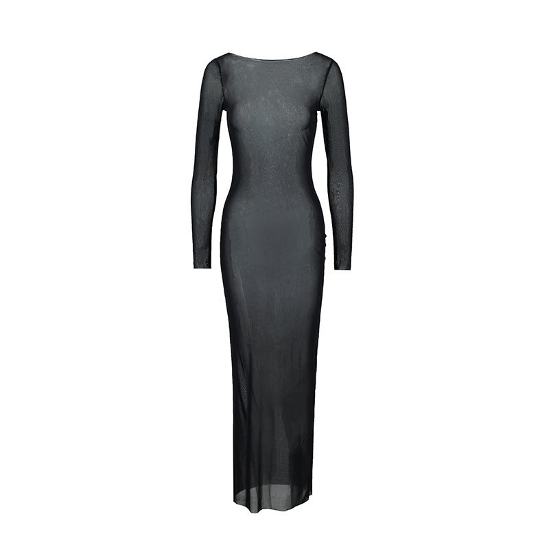 Damen Langarm Maxikleid mit elegantem Schnitt und figurbetonendem Design R&B