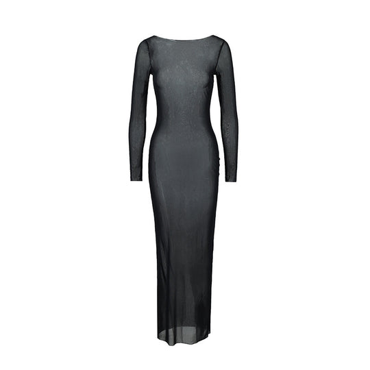Damen Langarm Maxikleid mit elegantem Schnitt und figurbetonendem Design R&B