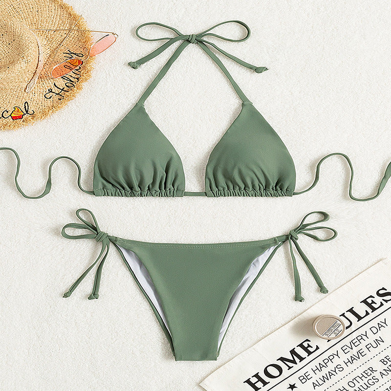 Damen klassisches Triangel-Bikini-Set mit verstellbaren Trägern R&B