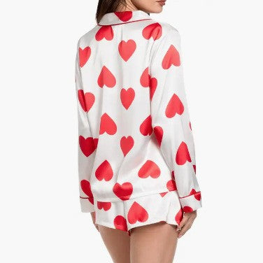 Damen Satin-Pyjama-Set mit Herzen R&B