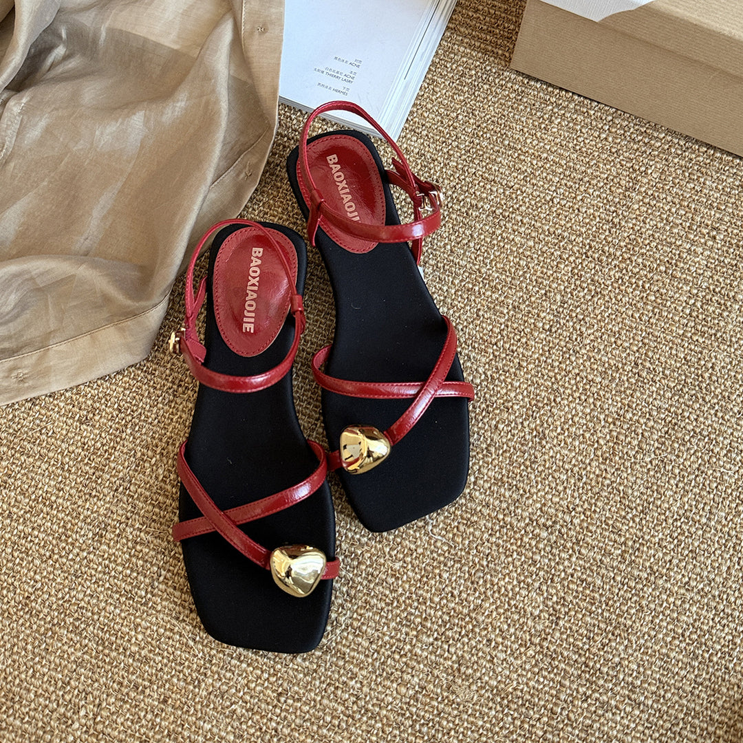 Damen Elegante Sandalen mit verstellbaren Riemen und glänzenden Akzenten R&B