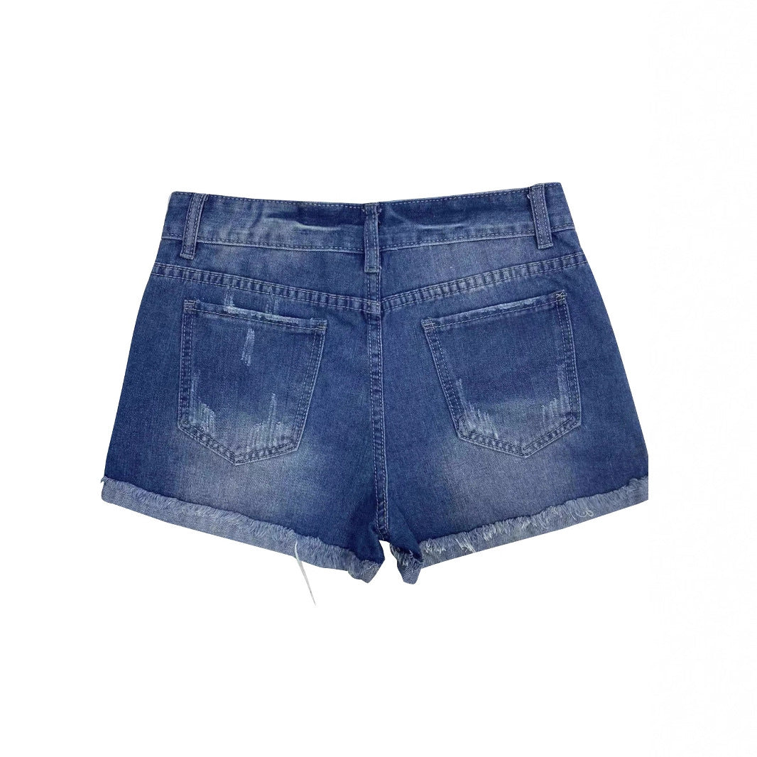 Damen Modische Destroyed Denim-Shorts mit floralem Design R&B