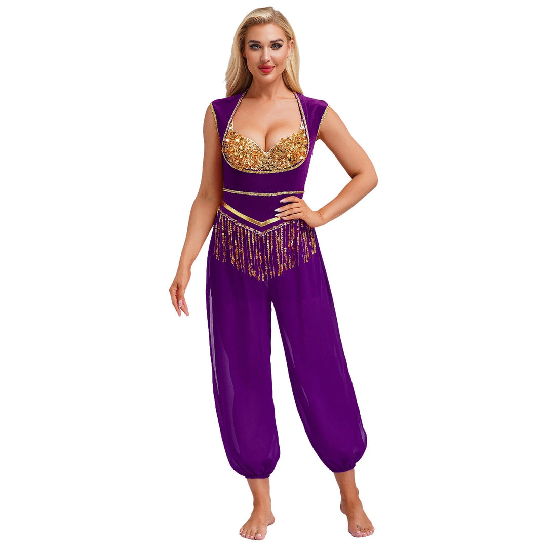 Damen Kostüm-Jumpsuit mit glitzerndem Oberteil und lässiger Hose R&B