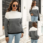 Damen Strickpullover mit Herringbone-Muster und hohem Kragen R&B