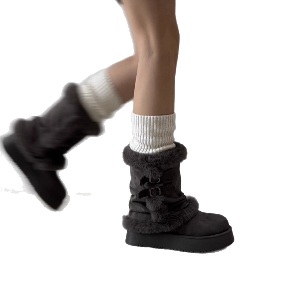Damen kuschelige Winterstiefel mit modischer Fellverzierung R&B