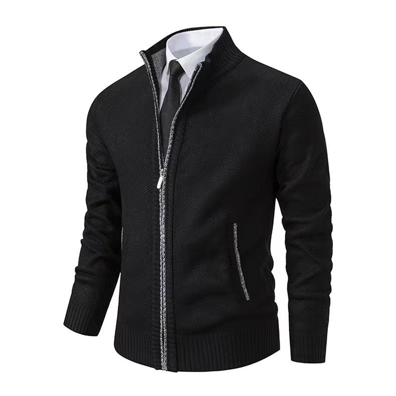 Herren modische Strickjacke mit hohem Kragen und eleganten Kontrastdetails R&B