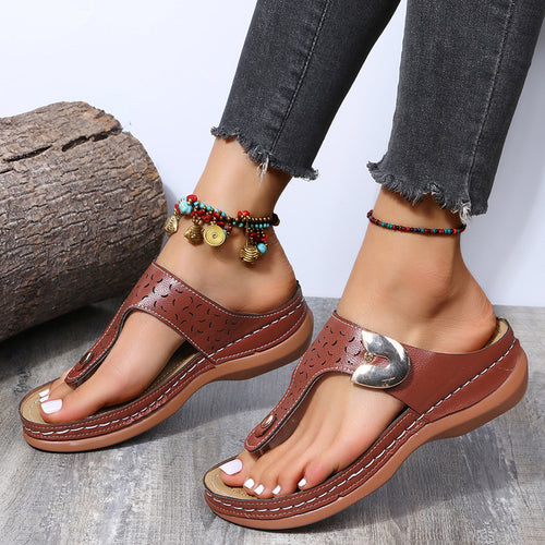 Damen Zehentrenner-Sandalen mit komfortablem Fußbett und dekorativem Riemendesign R&B