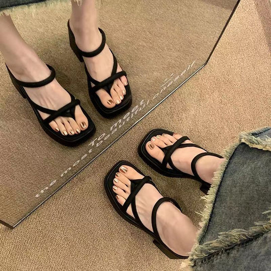 Damen Plateau Sandalen mit modischem Kreuz-Riemen und stabilen Blockabsätzen R&B