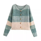 Damen Strickjacke mit elastischem Rippdesign und Holzknöpfen R&B