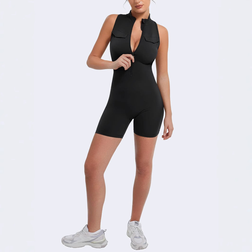 Damen Funktionaler Jumpsuit mit Stehkragen und Taschen R&B